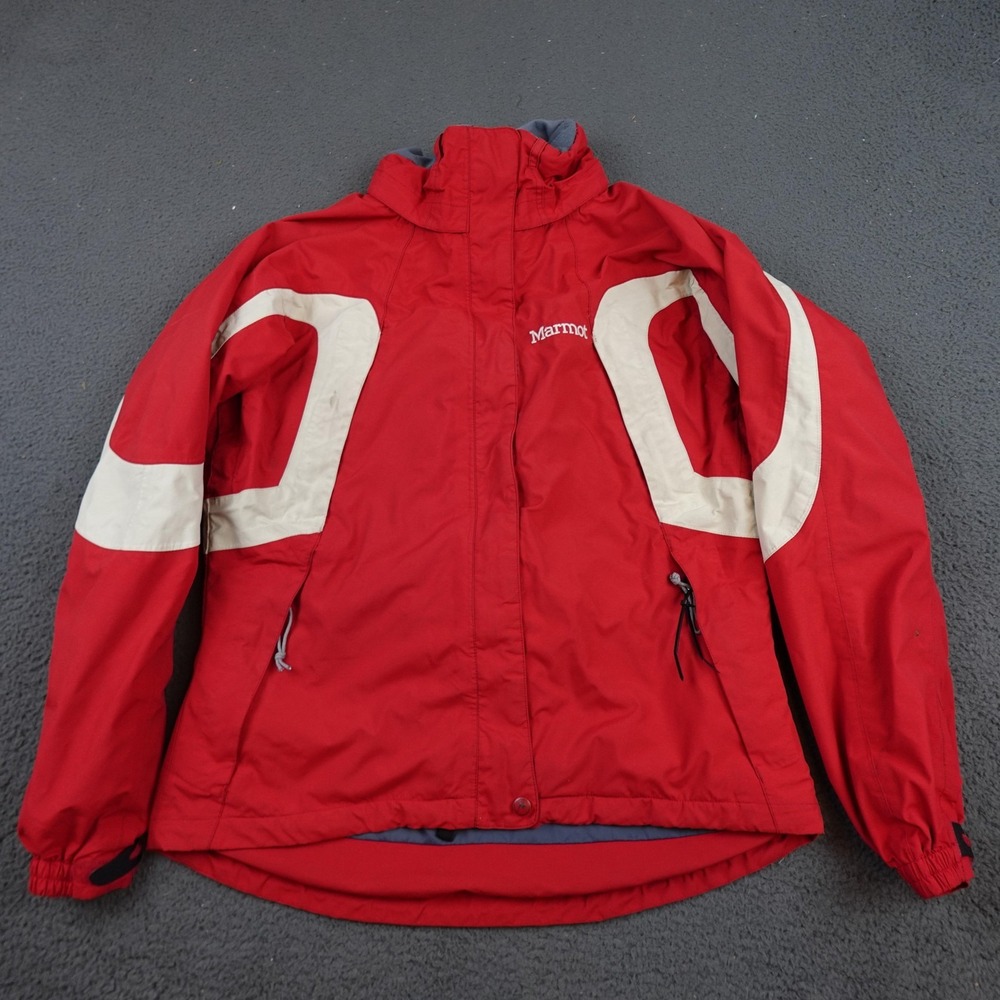 Marmot Jacket Womens Medium Red Hooded Ski Snowboard Parka Zip Outdoor Winter